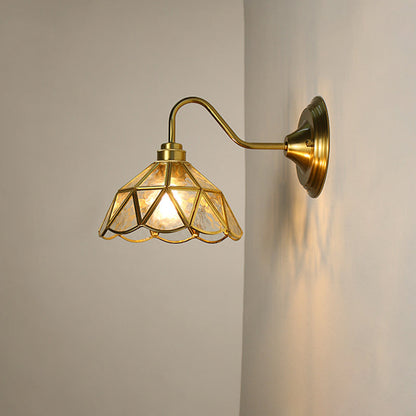 Traditional Vintage Domed Cylinder Flower Copper Iron Glass 1-Light Wall Sconce Lamp For Living Room