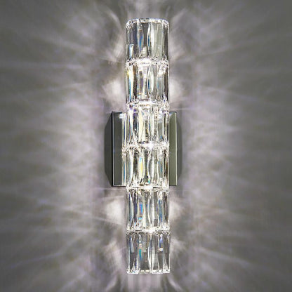 Modern Minimalist Cylindrical Stainless Steel Crystal 2/3/4/6 Light Wall Sconce Lamp For Living Room