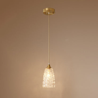 Modern Minimalist Flower Cup Shape Brass Glass 1-Light Pendant Light For Bedroom