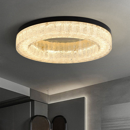 Modern Luxury Round Full Copper Stainless Steel Resin LED Flush Mount Ceiling Light For Living Room