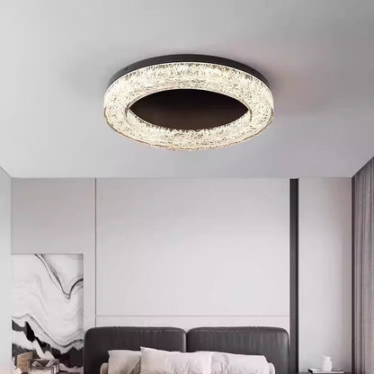 Modern Luxury Round Full Copper Stainless Steel Resin LED Flush Mount Ceiling Light For Living Room