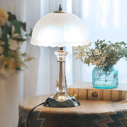 Modern Minimalist Half Circle Lace Dome Acrylic Iron Base Glass Shade 1-Light Table Lamp For Living Room
