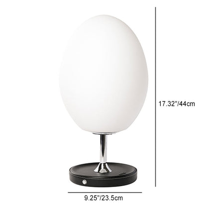 Modern Minimalist Egg Shape Metal Leather Base Glass Shade LED Table Lamp For Bedroom