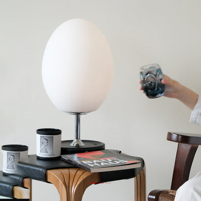 Modern Minimalist Egg Shape Metal Leather Base Glass Shade LED Table Lamp For Bedroom