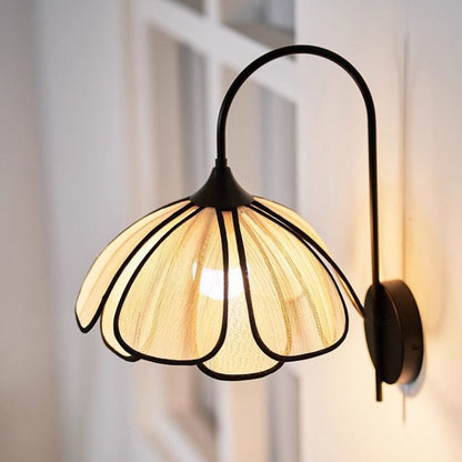 Contemporary Retro Dome Petal Fiber Woven 1-Light Wall Sconce Lamp For Living Room