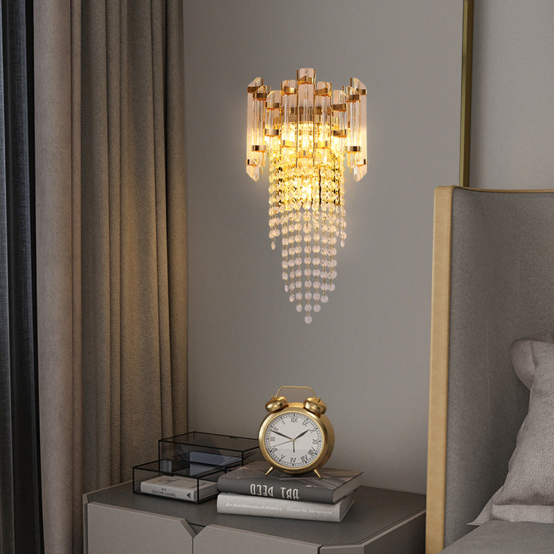 Modern Luxury Round Octagonal Beaded Iron Crystal 3-Light Wall Sconce Lamp For Living Room