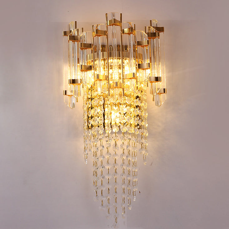 Modern Luxury Round Octagonal Beaded Iron Crystal 3-Light Wall Sconce Lamp For Living Room