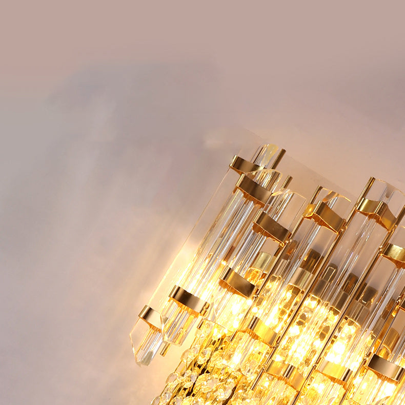 Modern Luxury Round Octagonal Beaded Iron Crystal 3-Light Wall Sconce Lamp For Living Room