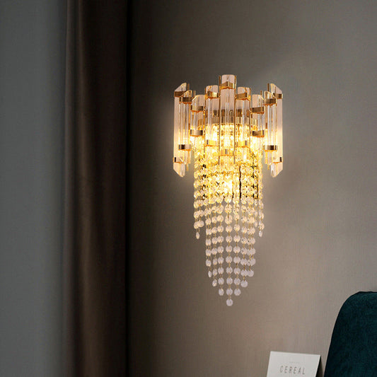 Modern Luxury Round Octagonal Beaded Iron Crystal 3-Light Wall Sconce Lamp For Living Room