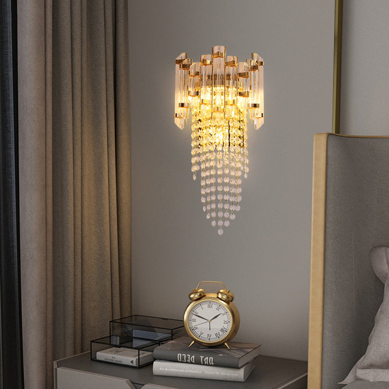 Modern Luxury Round Octagonal Beaded Iron Crystal 3-Light Wall Sconce Lamp For Living Room