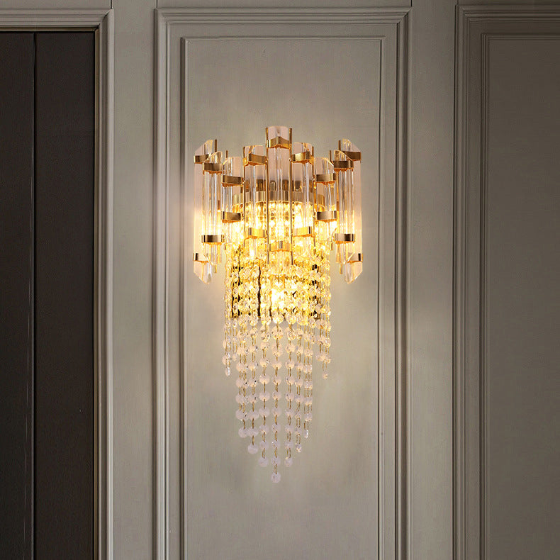 Modern Luxury Round Octagonal Beaded Iron Crystal 3-Light Wall Sconce Lamp For Living Room