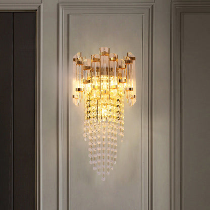 Modern Luxury Round Octagonal Beaded Iron Crystal 3-Light Wall Sconce Lamp For Living Room