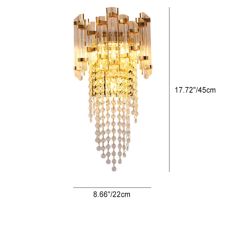 Modern Luxury Round Octagonal Beaded Iron Crystal 3-Light Wall Sconce Lamp For Living Room
