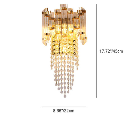 Modern Luxury Round Octagonal Beaded Iron Crystal 3-Light Wall Sconce Lamp For Living Room