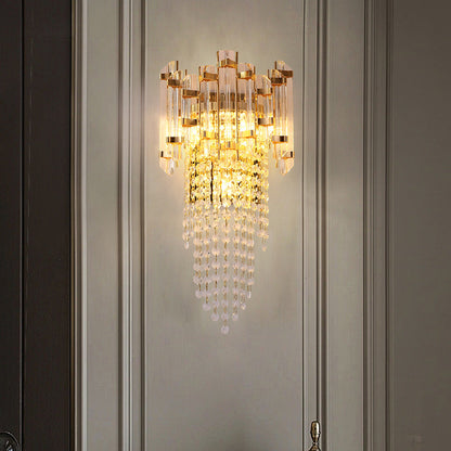 Modern Luxury Round Octagonal Beaded Iron Crystal 3-Light Wall Sconce Lamp For Living Room