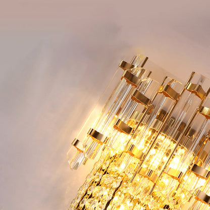 Modern Luxury Round Octagonal Beaded Iron Crystal 3-Light Wall Sconce Lamp For Living Room