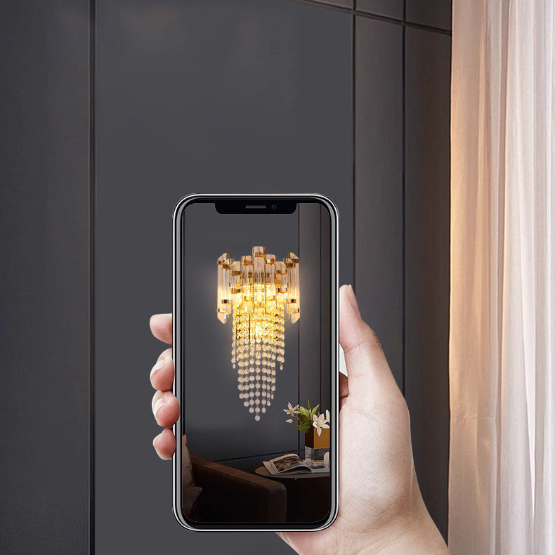 Modern Luxury Round Octagonal Beaded Iron Crystal 3-Light Wall Sconce Lamp For Living Room