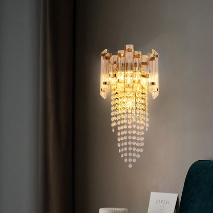 Modern Luxury Round Octagonal Beaded Iron Crystal 3-Light Wall Sconce Lamp For Living Room
