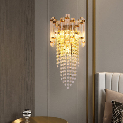 Modern Luxury Round Octagonal Beaded Iron Crystal 3-Light Wall Sconce Lamp For Living Room