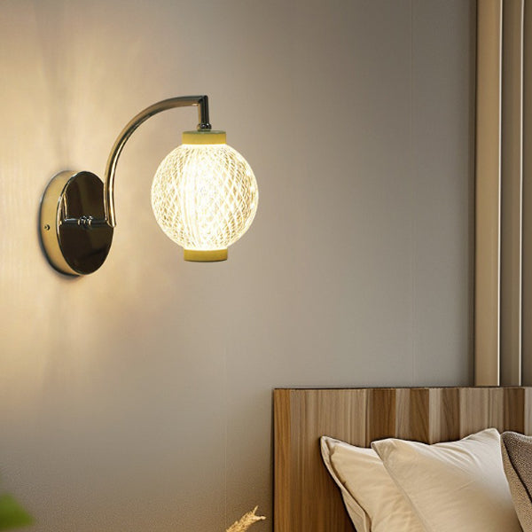 Modern Minimalist Curved Pole Globe Iron Acrylic LED Wall Sconce Lamp For Living Room