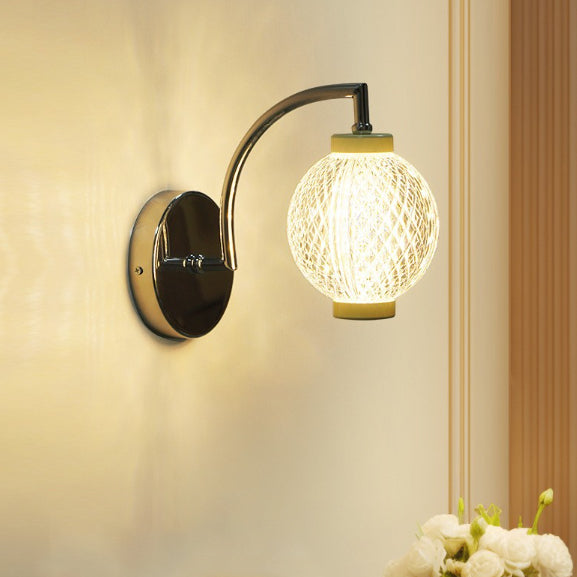 Modern Minimalist Curved Pole Globe Iron Acrylic LED Wall Sconce Lamp For Living Room