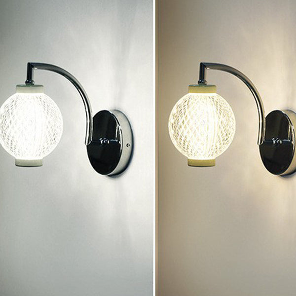 Modern Minimalist Curved Pole Globe Iron Acrylic LED Wall Sconce Lamp For Living Room