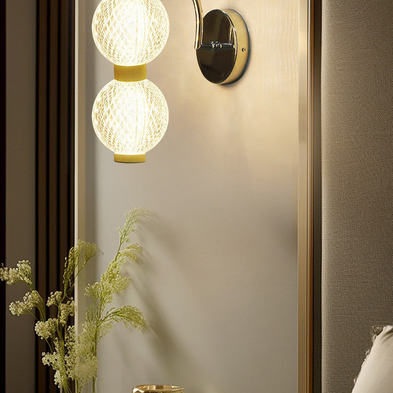 Modern Minimalist Curved Pole Globe Iron Acrylic LED Wall Sconce Lamp For Living Room