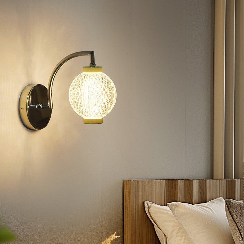 Modern Minimalist Curved Pole Globe Iron Acrylic LED Wall Sconce Lamp For Living Room