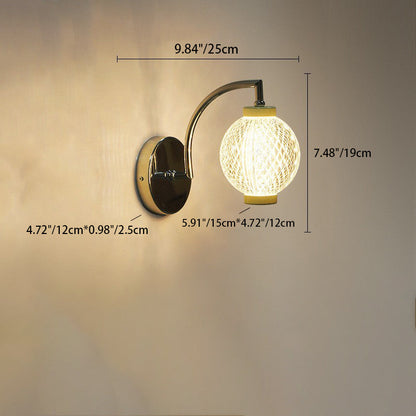 Modern Minimalist Curved Pole Globe Iron Acrylic LED Wall Sconce Lamp For Living Room