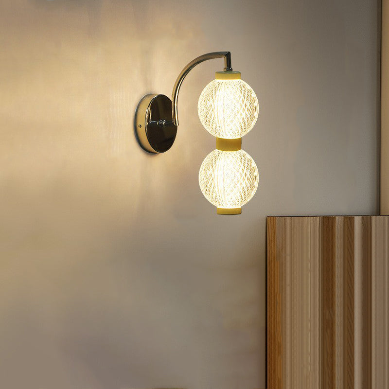 Modern Minimalist Curved Pole Globe Iron Acrylic LED Wall Sconce Lamp For Living Room