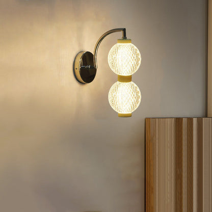 Modern Minimalist Curved Pole Globe Iron Acrylic LED Wall Sconce Lamp For Living Room