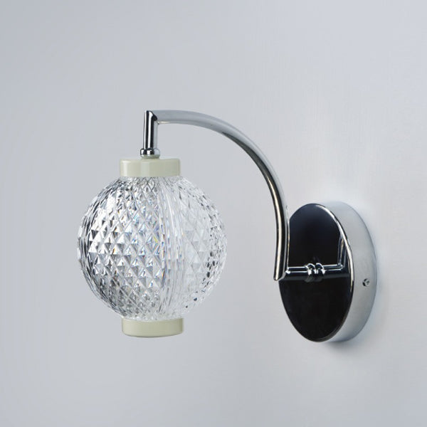 Modern Minimalist Curved Pole Globe Iron Acrylic LED Wall Sconce Lamp For Living Room