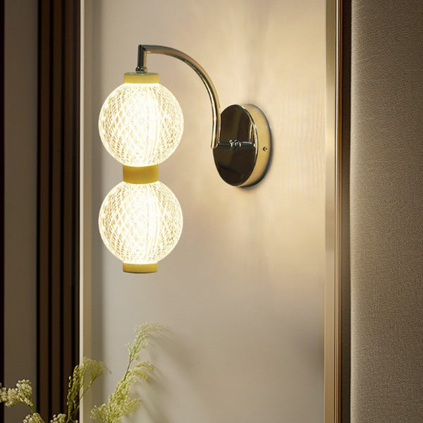 Modern Minimalist Curved Pole Globe Iron Acrylic LED Wall Sconce Lamp For Living Room