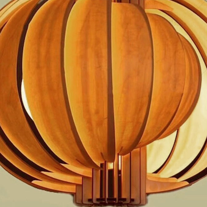Traditional Vintage Globe Moon Shape Wood 1-Light Pendant Light For Living Room