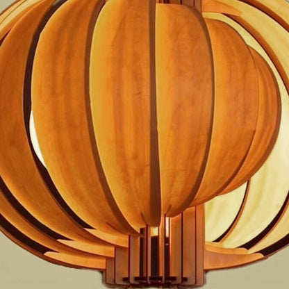 Traditional Vintage Globe Moon Shape Wood 1-Light Pendant Light For Living Room