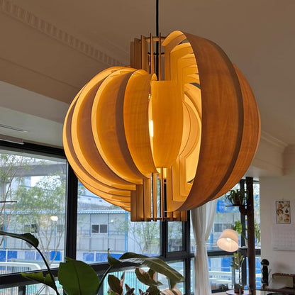 Traditional Vintage Globe Moon Shape Wood 1-Light Pendant Light For Living Room