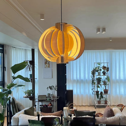 Traditional Vintage Globe Moon Shape Wood 1-Light Pendant Light For Living Room