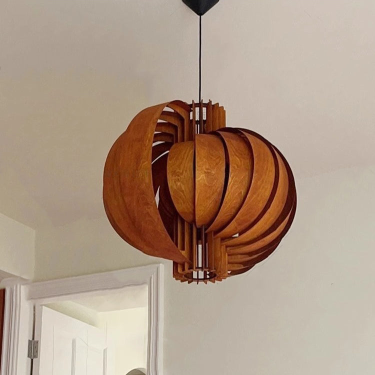 Traditional Vintage Globe Moon Shape Wood 1-Light Pendant Light For Living Room