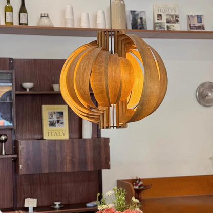 Traditional Vintage Globe Moon Shape Wood 1-Light Pendant Light For Living Room
