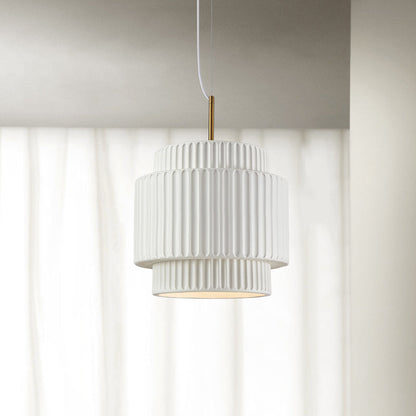 Modern Minimalist Striped Cylinder Resin 1-Light Pendant Light For Living Room