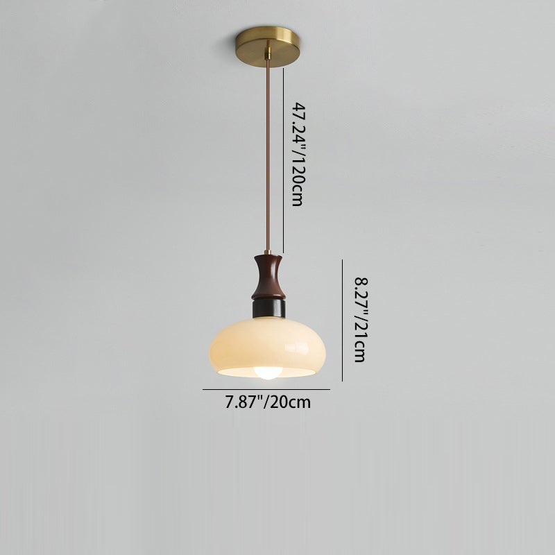 Traditional Vintage Round Oval Glass Shade Wood 1-Light Pendant Light For Living Room