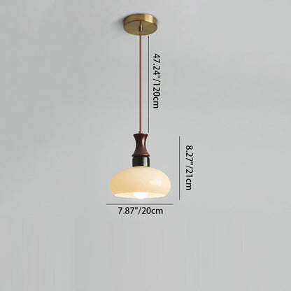 Traditional Vintage Round Oval Glass Shade Wood 1-Light Pendant Light For Living Room