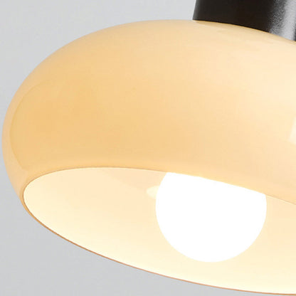 Traditional Vintage Round Oval Glass Shade Wood 1-Light Pendant Light For Living Room