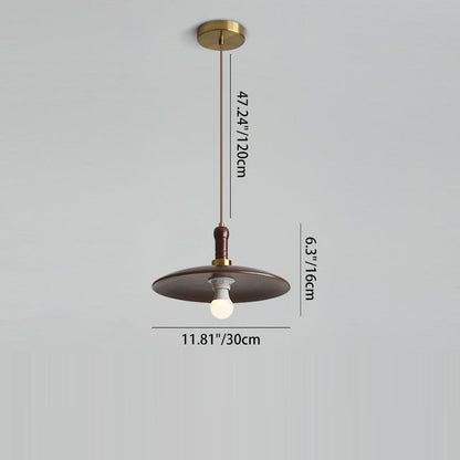 Traditional Vintage Round Disc Iron Wood Shade 1-Light Pendant Light For Living Room