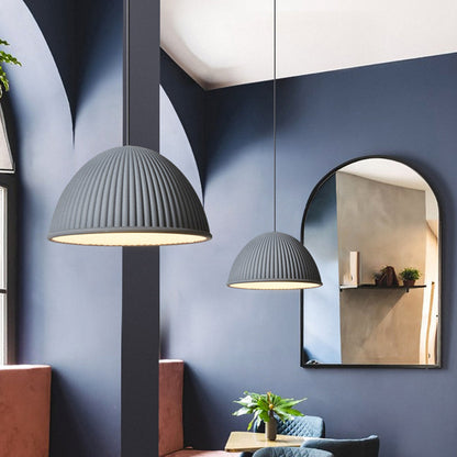 Modern Minimalist Striped Round Dome Pumpkin Shape Iron Resin Shade 1-Light Pendant Light For Living Room