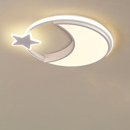 Modern Minimalist Kids Star Moon Round Iron Acrylic LED Flush Mount Ceiling Light For Bedroom