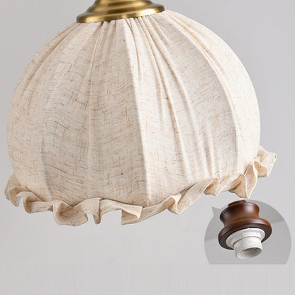 Traditional Vintage Dome Cylinder Lace Fabric Shade Wood Hardware Frame 1-Light Pendant Light For Living Room