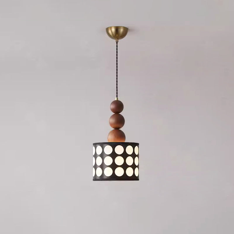 Traditional Vintage Beads Cylinder Wooden Iron 1-Light Pendant Light For Living Room