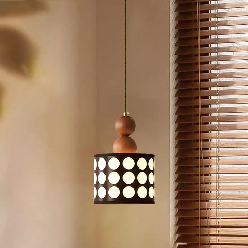 Traditional Vintage Beads Cylinder Wooden Iron 1-Light Pendant Light For Living Room