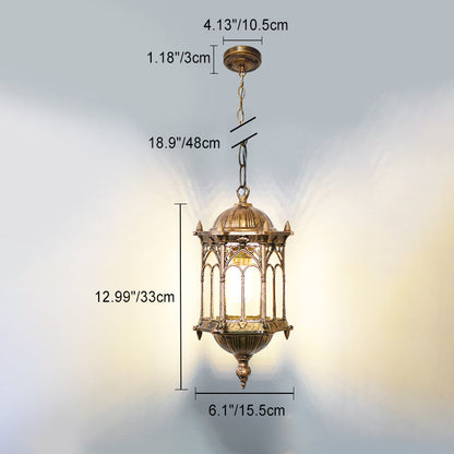 Traditional Vintage Waterproof Hexagonal Column Palace Aluminum Acrylic 1-Light Pendant Light For Outdoor Patio